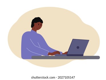 Vector illustration of a stylish man working on a laptop.