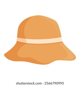 Vector illustration of a stylish, modern, and casual summer hat in orange color, perfect for beachwear and vacation, providing essential protection from the sunny, bright, and warm weather