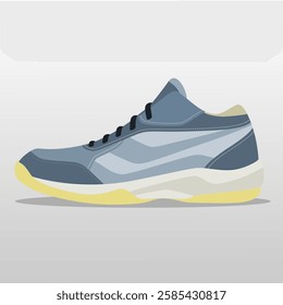vector illustration of a stylish, modern sneaker with shades of blue and gray, featuring a white and yellow sole, and black laces, showcasing a sleek and contemporary design