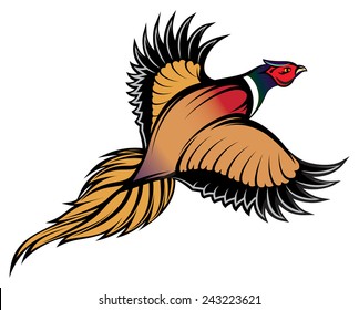 vector illustration of a stylish multi-colored flying pheasant