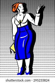 Vector illustration of stylish plus size woman in pop art style.