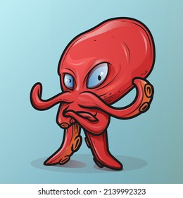 vector illustration, stylish red octopus