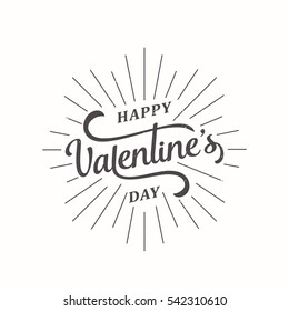 Vector illustration of stylish retro greeting card for Valentines day holiday with burst and lettering typography text sign isolated on white background