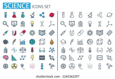 Vector illustration of stylish science Thin line icons set. Modern web symbols outline flat for template, mobile app, poster, technology, banner, engineering, mathematics education, chemistry concept