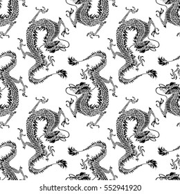 Vector illustration. Stylish seamless pattern with traditional eastern dragons. EPS 8. 