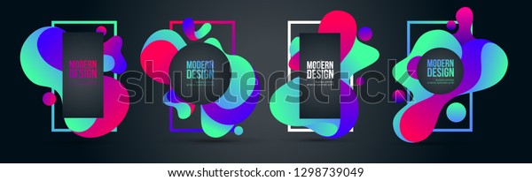 vector illustration. stylish set of backgrounds\
bright morphing out lines. design of hipster frames. element of\
graphics for decoration in posters, flyer, cards, covers. simple\
geometric shapes.