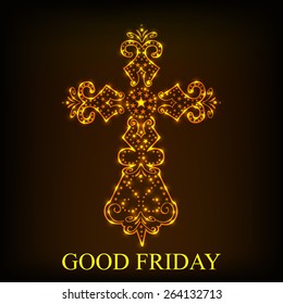 Vector illustration of stylish shiny cross for Good Friday in brown background.