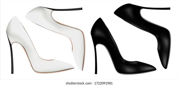 
Vector illustration of stylish shoes. Women's white and black holiday high heel shoes.