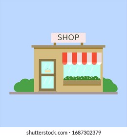 Vector illustration of stylish shop or store or boutique with awning in flat style