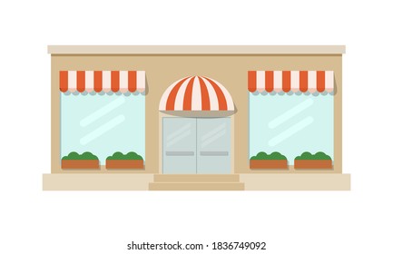 Vector illustration of stylish shop or store or boutique with awning in flat style. Isolated in white background