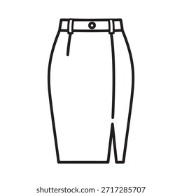 Ilustración vectorial de una elegante falda de mujer con cierre de Botón, perfecta para el diseño de moda y ropa. Este diseño limpio y dibujado a mano es ideal para su uso en catálogos de ropa, moda