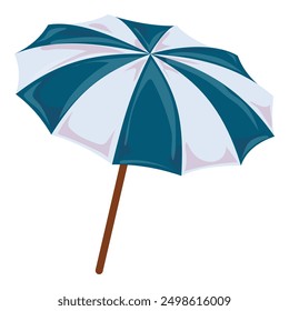 Vector illustration of a stylish striped umbrella in blue and white