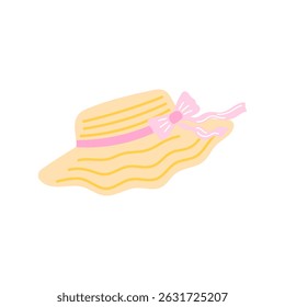 Ilustração vetorial de um elegante chapéu de palha de verão. Ideal para roupas de praia, roupas de férias e projetos de proteção solar