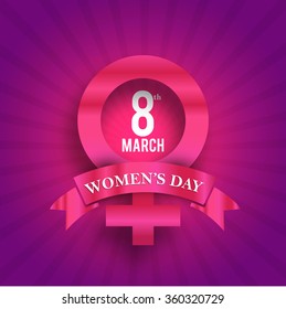 Vector illustration stylish text 8 March and feminine symbol on pink background.