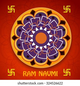 Vector illustration of stylish text with decorated rangoli for Ram Navami festival.