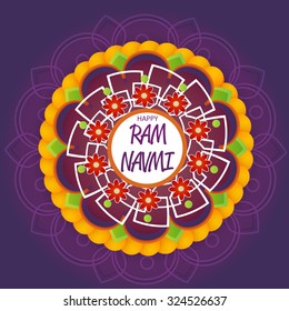 Vector illustration of stylish text with decorated rangoli for Ram Navami festival.