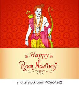 Vector illustration of stylish text with decorated background for Ram Navami festival with Lord Ram.