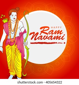 Vector illustration of stylish text with decorated background for Ram Navami festival with Lord Ram.