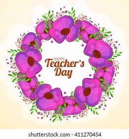 Vector illustration of a stylish text with floral frame for Happy Teacher's Day.