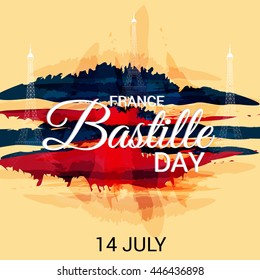 Vector illustration of a stylish text for France Bastille Day.