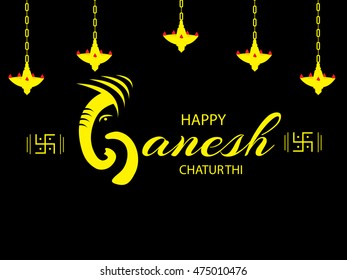 Vector illustration of a stylish text with hanging diya for Happy Ganesh Chaturthi.