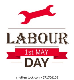 Vector illustration of stylish text for Happy Labour Day in white background with red ribbon.