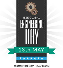 Vector illustration of stylish text for  IEEE Global Engineering Day with green ribbon.