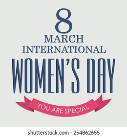 Vector illustration of stylish text for International Women's Day with ribbon.