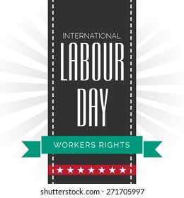 Vector illustration of stylish text for International Labour Day in gray background with green ribbon.