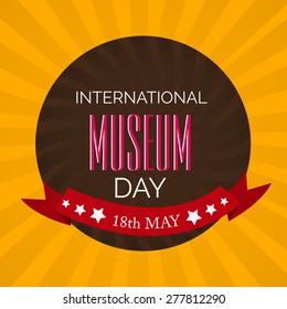 Vector illustration of stylish text for International Museum Day with red ribbon.