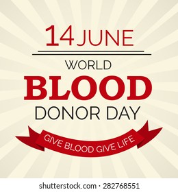 Vector illustration of a stylish text with red ribbon for World Blood Donor Day.