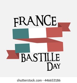 Vector illustration of a stylish text with Ribbon for France Bastille Day.