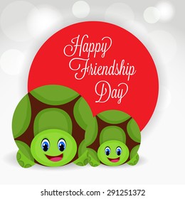 Vector illustration of stylish text with turtle for Happy Friendship Day.
