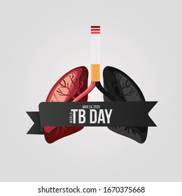Imagen vectorial de texto elegante para el Día Mundial de la Tuberculosis con cinta en fondo gris.