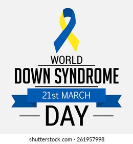 Vector illustration of stylish text for World Down Syndrome Day with ribbon in gray background.