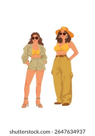 ilustração vetor elegantes duas jovens mulheres corpo inteiro