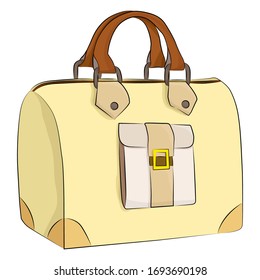 vector illustration, stylish women's beige bag, hand luggage, design element, isolate on a white background