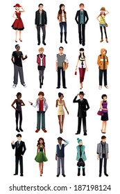 A vector illustration of stylish young people from different ethnicity