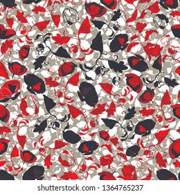 Vector illustration of stylized abstract florals in shades of red, burgundy, cream, white and black. Seamless repeat pattern for gift, cards, wallpaper, scrapbooking, fabric, interior, paper and art
