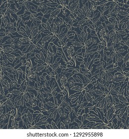 Vector Illustration of stylized, abstract, mystical golden botanical garden with floating scattered allover flowers at night. For fabric, wallpaper, background, fashion design, accessories, gifts