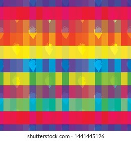 Vector Illustration of stylized, abstract raindrops on rainbow background in red, orange, yellow, blue, green, purple, cream and lilac. Seamless pattern for fabric, fashion design, accessories, gifts