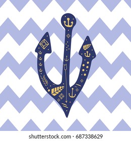 Vector illustration of a stylized anchor with ornament inside.