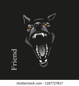 Vector illustration of stylized angry black dog friend