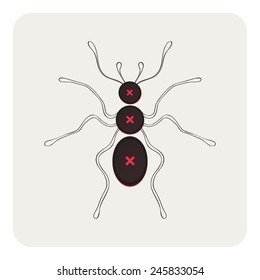 Vector illustration: stylized ant made of black buttons and threads;