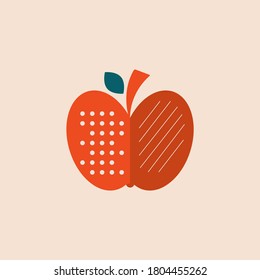 Ilustración vectorial de una manzana estilizada con ornamento geométrico abstracto. Logotipo. Diseño plano.
