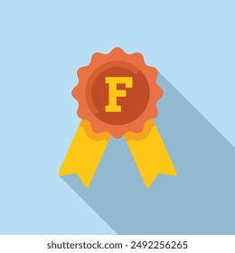 Vector illustration of a stylized award ribbon with the letter 'f' on a blue background
