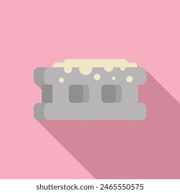 Vector illustration of a stylized birthday cake icon with pastel colors on a simple pink backdrop