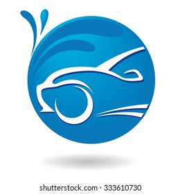vector illustration with stylized blue car wash symbol