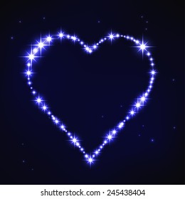 vector illustration of stylized blue irregular heart in style of star constellation
