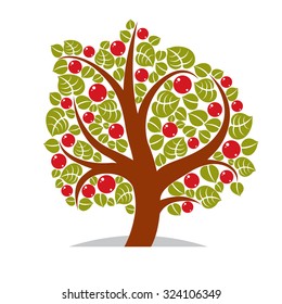 Vector illustration of stylized branchy tree isolated on white background. Ecology conservation theme image. 